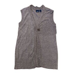 Gloria Vanderbilt Y2K knit duster vest one button brown v-neck 90's